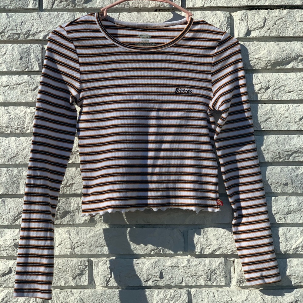 DICKIES STRIPED LONG SLEEVE CROP TOP